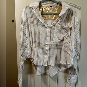 Free People Women’s Plaid Cropped Button Down